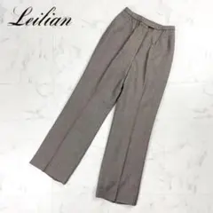 レリアン 千鳥柄センタープレスストレートパンツ スラックス 茶色 9*BD538