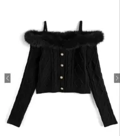 GRL ファーオフショルダーケーブル編みニットトップス[gn549]