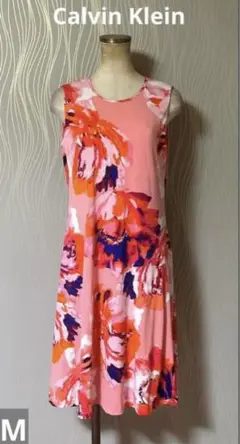 【タグ付】カルバンクライン 花柄 ドレス ワンピース ノースリーブ ピンク 赤 タグ付】カルバンクライン 花柄 ドレス ワンピース ノースリーブ