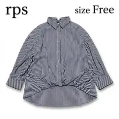 rps【F】ストライプシャツ レースアップブラウス パールボタン 長袖 春夏のサムネイル