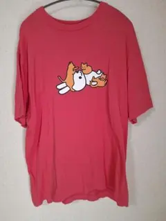 CUNE 犬と猫イラスト XL ピンク Tシャツ