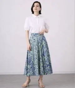 アナイ　ボタニカルフラワープリントフレアスカート リネンスカート 麻のサムネイル