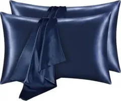 封筒式 ネイビー 63× まくらカバー 枕カバー ピローケース サテン 2枚入り