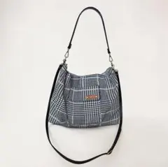 千鳥格子 2WAYショルダーバッグ 上品 軽量 黒白 A4サイズ対応