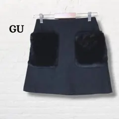 GU ジーユー☆フェイクファーポケットミニスカート【M】ブラック