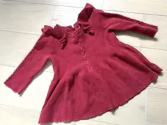 赤いフリル付きAラインワンピース　ベビー　ニット　セーター　クリスマス