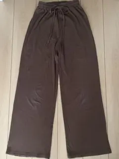 ブラウン ワイドパンツ ゴムウエスト