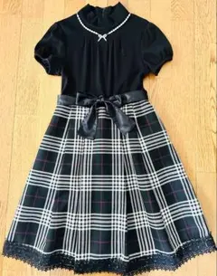 美品！KUMIKYOKU黒と白のチェック柄ワンピースTM（140-150）