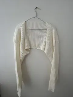 SHEINアイボリー リブ編み クロップドカーディガン