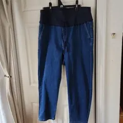 デニムブルー リブ編みウエストパンツのサムネイル