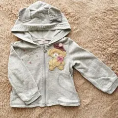 mezzo piano フード付きパーカー グレー くま 100