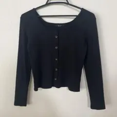 スクエアネック　リブ編み 黒 長袖 トップス M