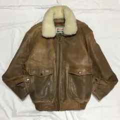 【個性派古着】襟ボア付き　G-1 革ジャン　中綿入り　羊革　ファスナー式　L