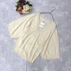 新品タグ付き✨ エスピービー ワールド（M）七分袖 Vネックニット アイボリー