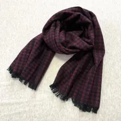 ARIOSO マフラー 千鳥柄 絹100% シルク 黒 ワインレッド