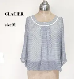 ..GLACIER グラシア ボーダー柄トップスレディースM 七分袖ライトブルー
