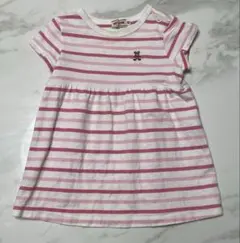 【ミキハウス】ボーダーワンピース 80 半袖 ピンク 白 ベビー 女の子