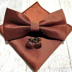 ○蝶ネクタイ　(ブラウン&ドット柄) テラコッタ　結婚式高級小物