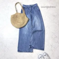 美品✨Loungedress ワイドフレアデニムパンツ ブルー ハイウエスト　Mのサムネイル