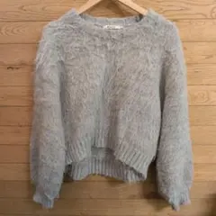 レディース ニット モヘア シャギーニット ライトグレー ショート丈 おしゃれ