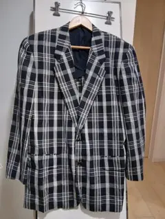 希少コム・デ・ギャルソン薄手ネイビーとホワイトのチェック柄テーラードジャケット