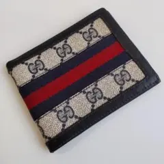 グッチ GG キャンバス レザー シェリーライン ヴィンテージ 財布 ネイビー