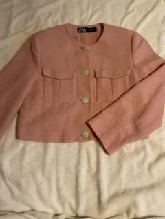 ZARA ノーカラージャケット ピンク M