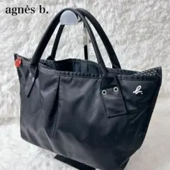 agnès b. アニエスベー トートバッグ　ナイロン　ブラック　ドット柄