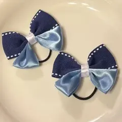青いリボンの蝶々ヘアゴム