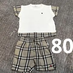 80cm POLO baby セットアップ　半袖　チェック柄　ポロ