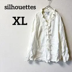 silhouettes 【XL】フリル付き 長袖シャツ ホワイトレディース