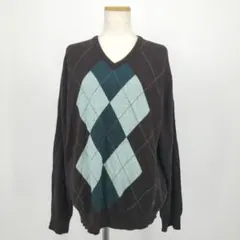 /＊a/ バーバリー ロゴ刺繍 アーガイル柄 ニット Vネック セーター 長袖