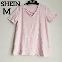 SHEIN【M】ピンク カットソー Vネック 無地 即完売品 美品 シンプル
