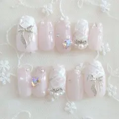 現品❤ちゅるん 斜めチェック 量産型 フレンチガーリー バレリーナネイルチップ