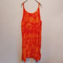 ​【鮮やかタイダイ柄】ゆったり キャミソール チュニック ワンピース オレンジ