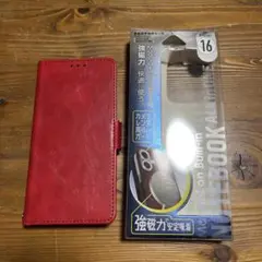レッド手帳型iPhone16ケース