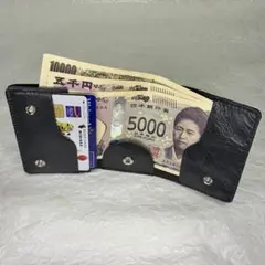 【セール中】【本革手縫】トラッカーウォレット　ミニ　三つ折り　艶消黒【コイポケ外