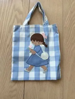 ギンガムチェック 女の子刺繍 トートバッグ