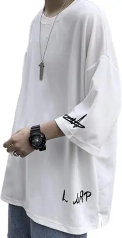 Lサイズ 白 tシャツ メンズ 半袖 カットソー クルーネック 大きめ