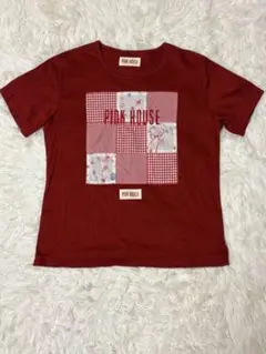 ピンクハウス Tシャツ 赤 ギンガム 花柄 パッチワーク L 未使用保管品