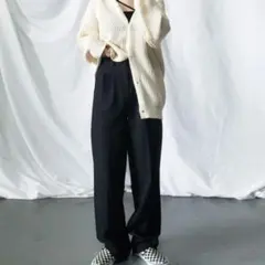 太ベルトハイウエストウールライクカラータックスラックス