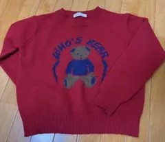 レディースニット 赤のクマ刺繍ニットセーター