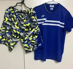 YONEX ブルー ウェア セット　幾何学模様　Mサイズ