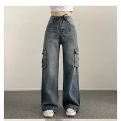 ダークブルー カーゴデニムパンツ