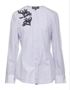 ferragamoフェラガモ ストライプ刺繍シャツ 紫 40 長袖