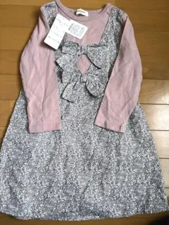 重ね着風花柄リボン付きワンピース 110サイズ
