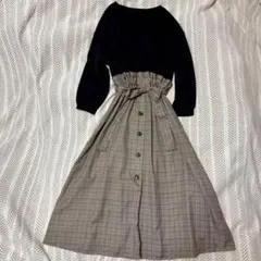 RAY CASSIN 黒チェック柄　ロングワンピース