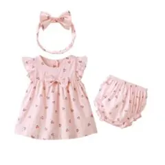 Babynest チェリー柄 ピンク ワンピース セット さくらんぼ　3点セット