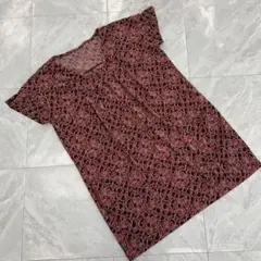 smart pink 柄ワンピース フラワー 半袖 Vネック レトロ 40