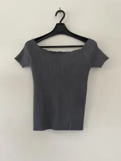グレー リブ編み 半袖トップス F オフショルトップスのサムネイル